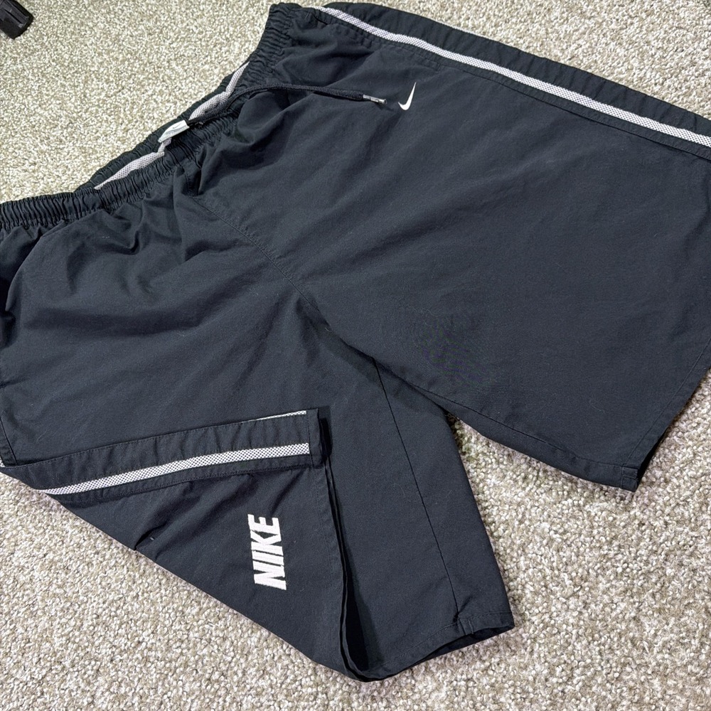 Y2K Nike Swim Shorts Striped Black Silver Tab Size 36 Waist XL Summer Essentials